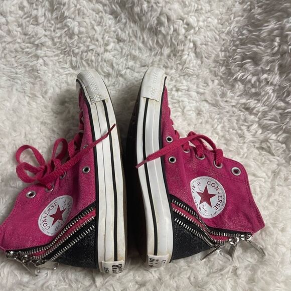 Converse CT All Star Hi Top Tri -Zip hot pink & black sparkly sneakers SZ 7.5 - Picture 7 of 12